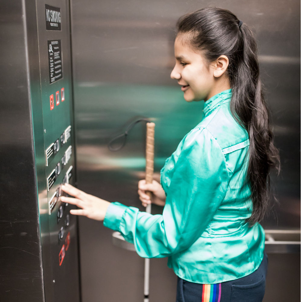 Student using elevator